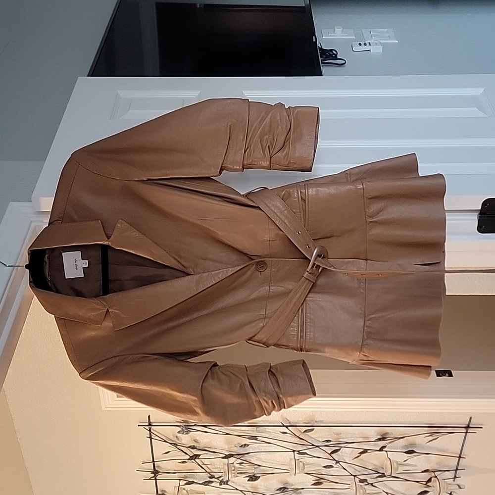 cinq a sept Brown Leather Belted Blazer Jacket